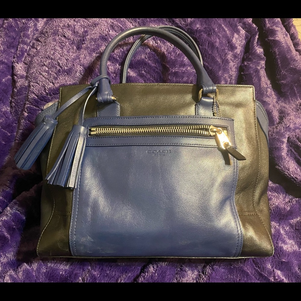COACH blue and black leather purse